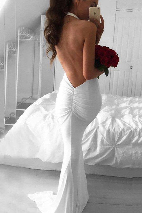 Low Back Mermaid Fitted Wedding Dresses Hot Deep V-Neck