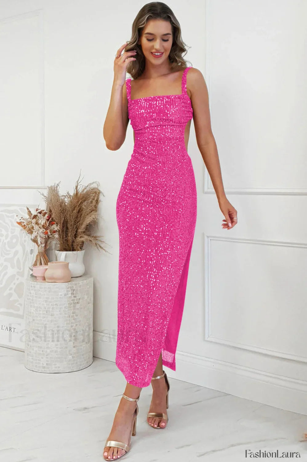 Lulana Sequin Stylish Midi Dress
