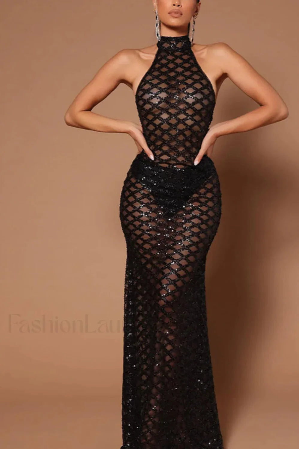 Lunia Sequin Stylish Backless Maxi Dress
