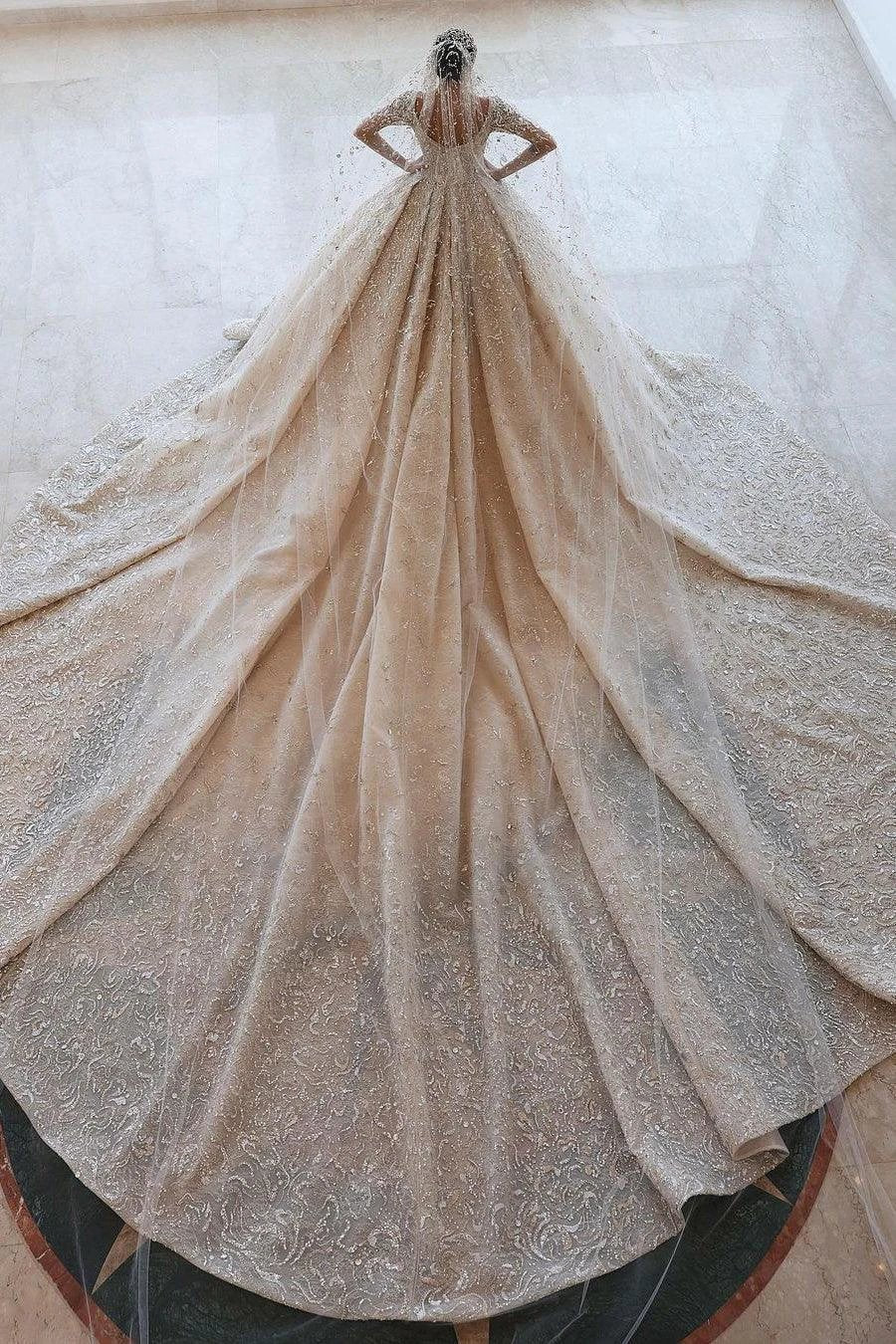 Luxurious A-line Long Sleeves Lace Wedding Dress With Train (ZD14646) - View 2 | VelvetHem