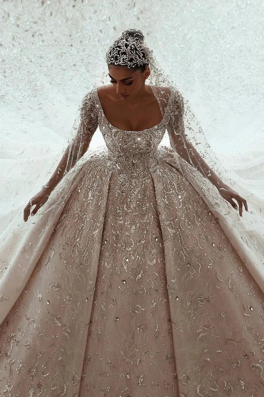 Luxurious A-line Long Sleeves Lace Wedding Dress With Train (ZD14646) - View 5 | VelvetHem