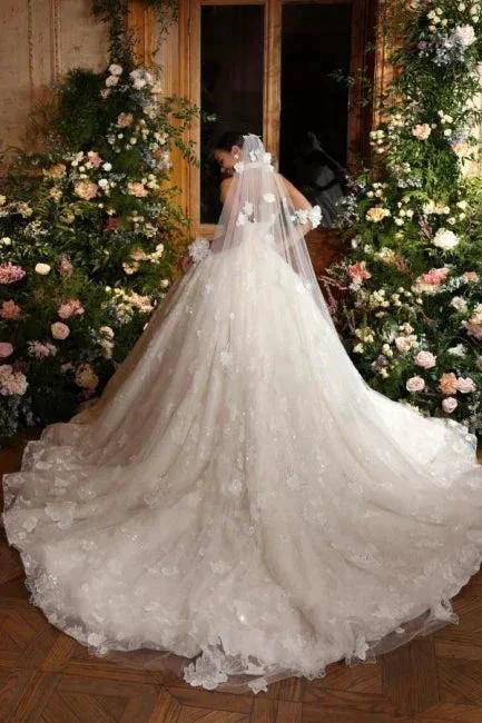 Luxurious Long Ivory A-line Princess Sleeveless Glitter Wedding Dress with Lace (ZD16621) - View 2 | VelvetHem