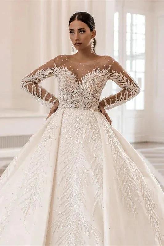 Luxurious Long Sleeves Ball Gown Wedding Dress With Delicate Beads (ZD14695)