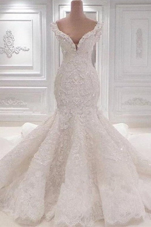 Luxurious Off-the-Shoulder Mermaid Wedding Dress New Arrival Lace AppliquesBridal Gowns
