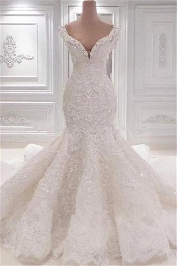 Luxurious Off-the-Shoulder Mermaid Wedding Dress New Arrival Lace AppliquesBridal Gowns