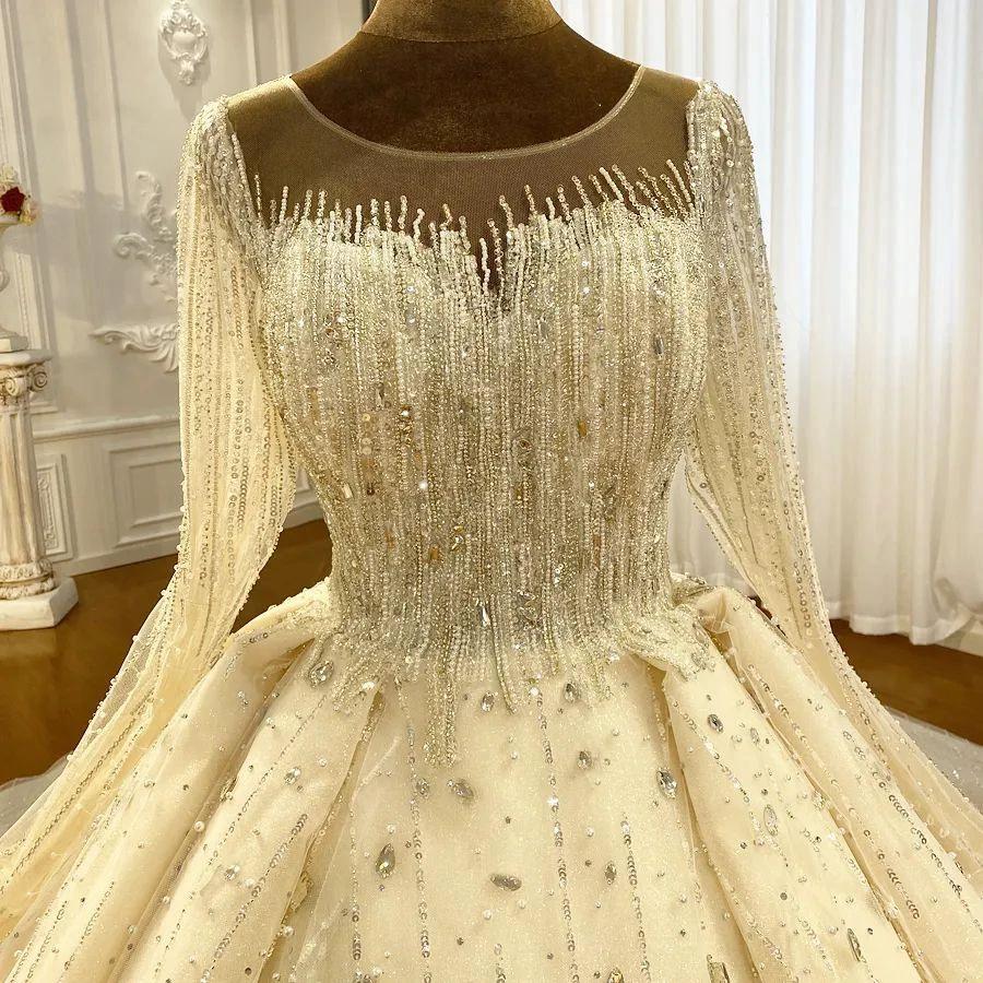 Luxurious Princess Ivory Long Sleeves A-line Wedding Dress With Beads (ZD14534) - View 2 | VelvetHem
