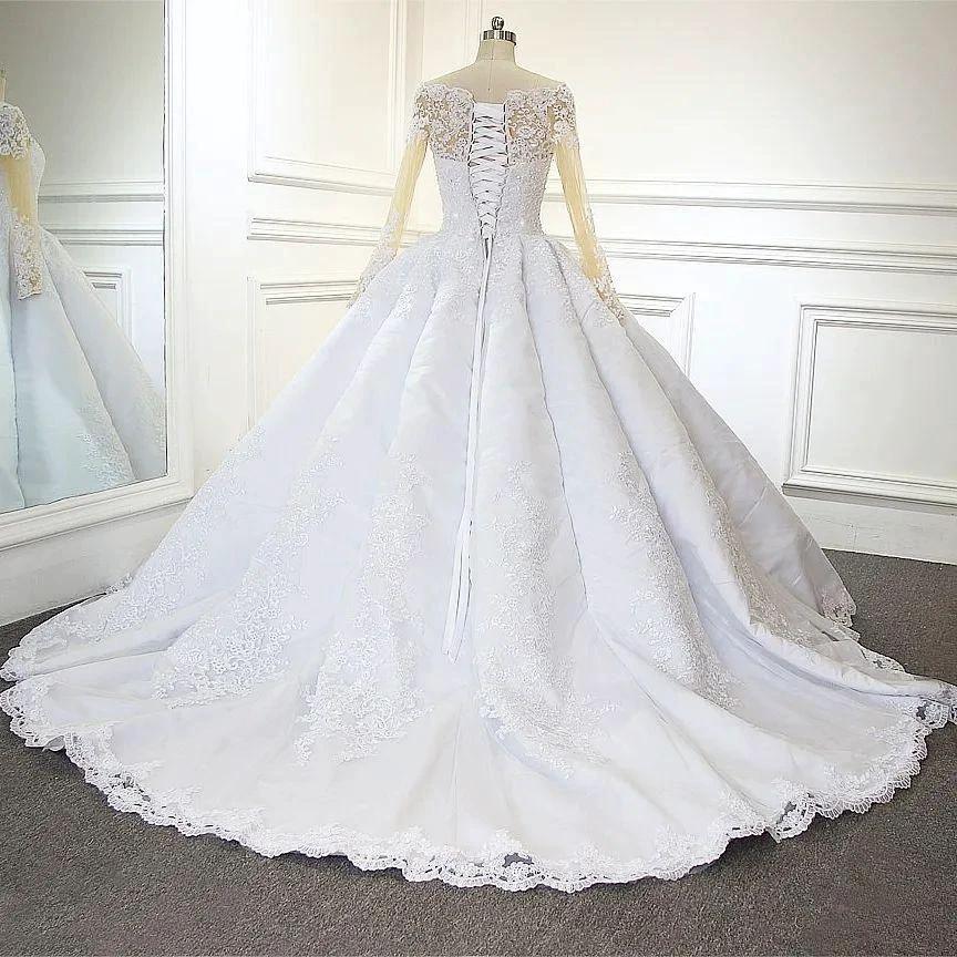 Luxurious Princess White A-line Long Sleeves Lace Wedding Dress (ZD14546)