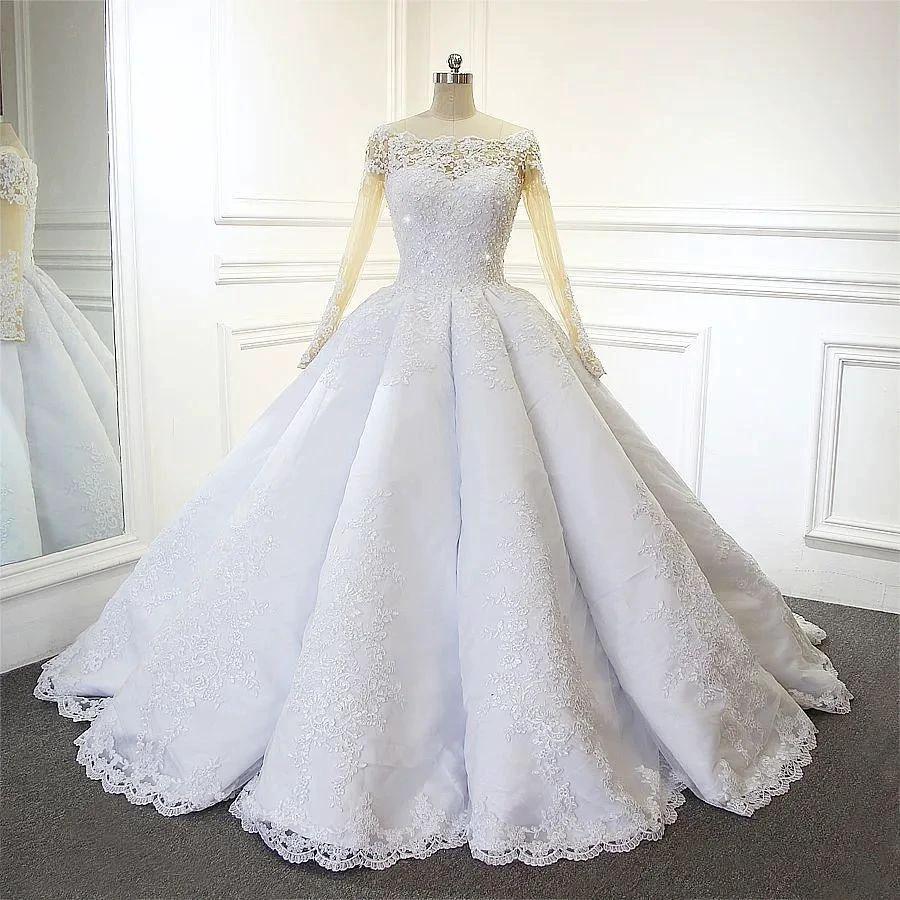 Luxurious Princess White A-line Long Sleeves Lace Wedding Dress (ZD14546) - View 3 | VelvetHem