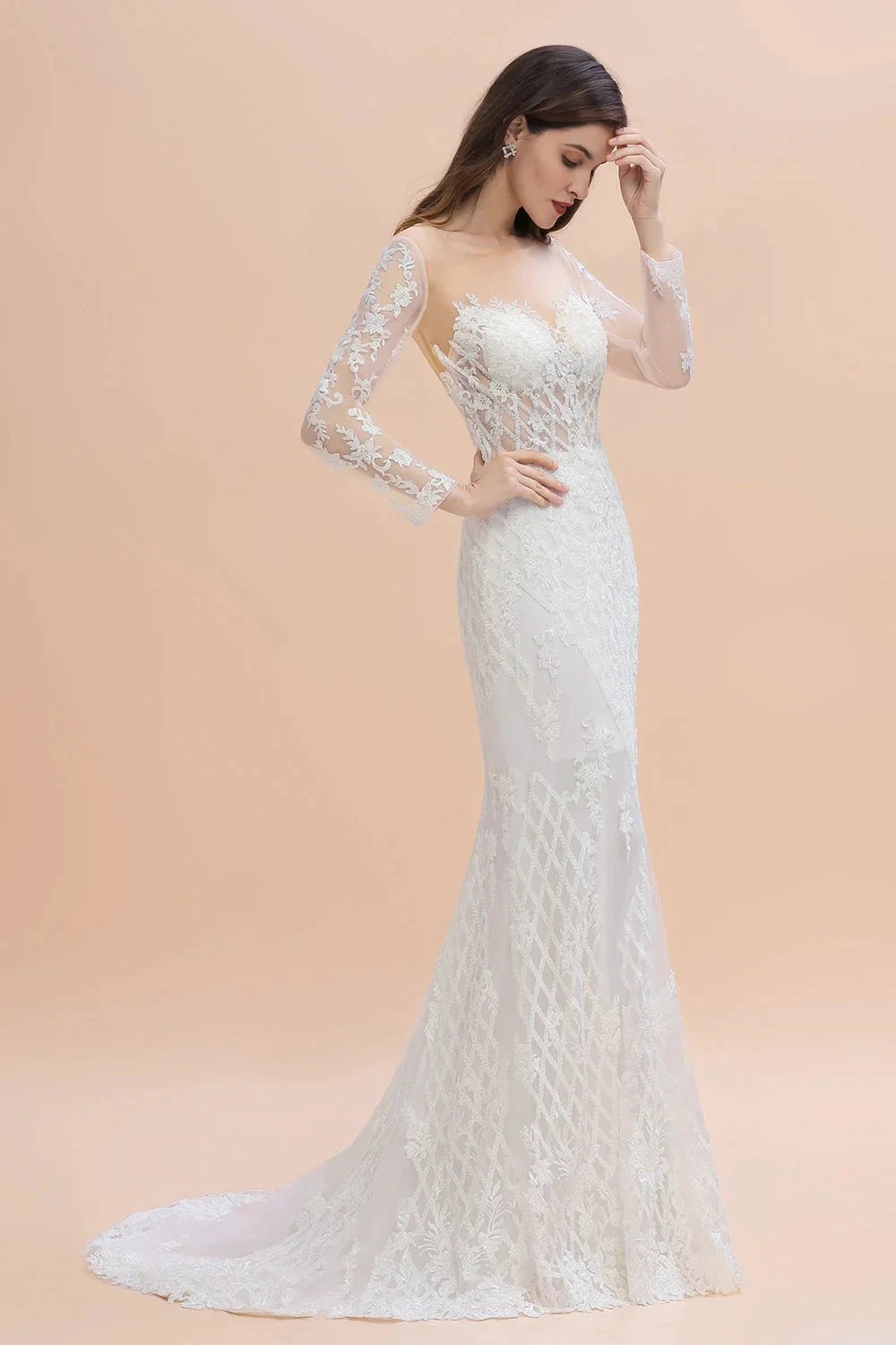 Luxury Beaded Lace Mermaid Wedding Dresses Tulle Appliques Bride Dresses with Detachable Train (ZD14768)