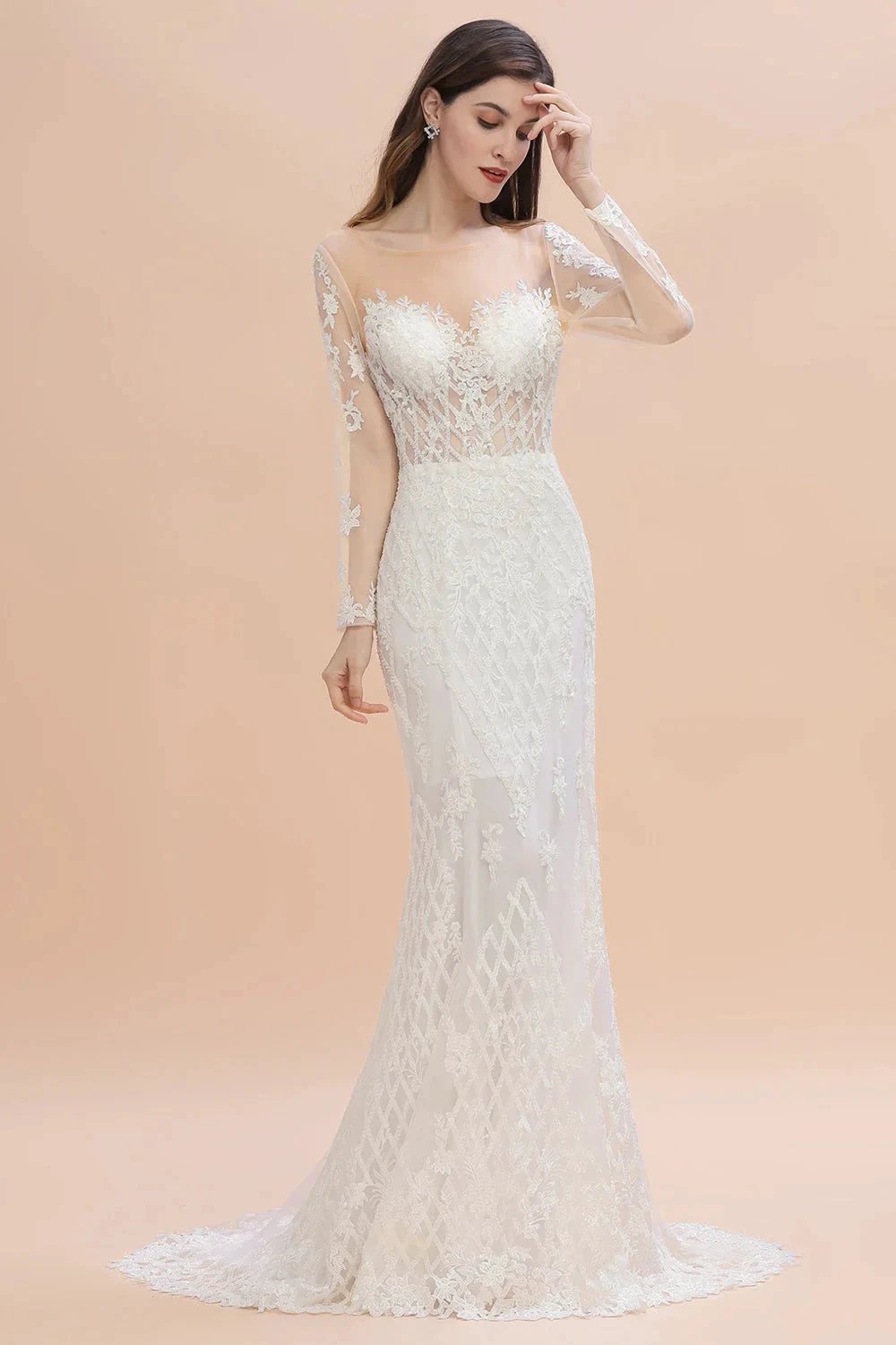 Luxury Beaded Lace Mermaid Wedding Dresses Tulle Appliques Bride Dresses with Detachable Train (ZD14768)