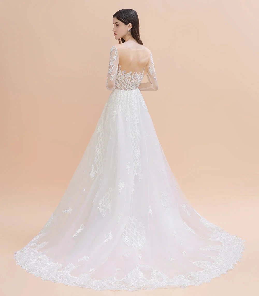 Luxury Beaded Lace Mermaid Wedding Dresses Tulle Appliques Bride Dresses with Detachable Train (ZD14768)