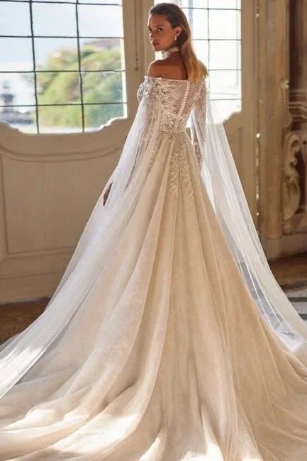 Luxury Beautiful Off-the-shoulder long sleeves a-line lace Wedding Dresses beading (ZD14862)