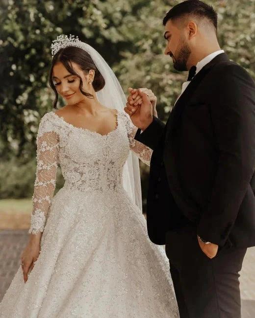 Luxury lace wedding dresses | A line wedding dresses with sleeves (ZD13912) - View 5 | VelvetHem