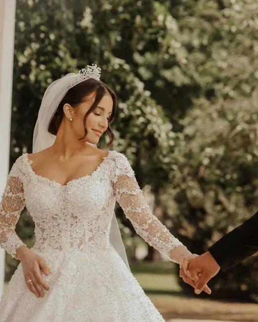 Luxury lace wedding dresses | A line wedding dresses with sleeves (ZD13912) - View 7 | VelvetHem