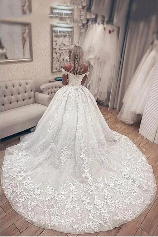 Luxury Long A-Line Off the Shoulder Lace Wedding Dresses (ZD15005)