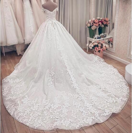 Luxury Long A-Line Off the Shoulder Lace Wedding Dresses (ZD15005)
