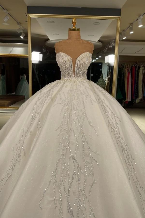Luxury Long Ball Gown Sweetheart Glitter Wedding Dress (ZD14396)