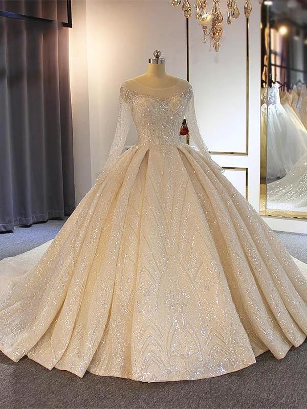 Luxury Long Ball Gown Sweetheart Lace Wedding Dresses with Sleeves (ZD15883)