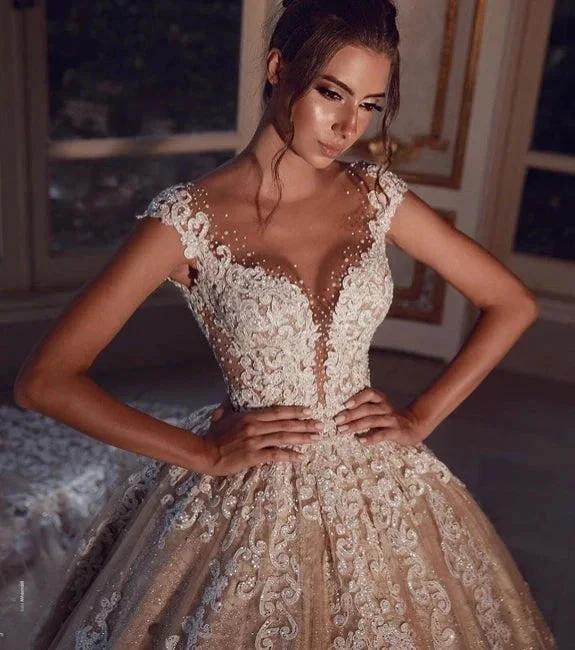 Luxury Long Glitter Wedding Dresses Princess with Lace (ZD16570)