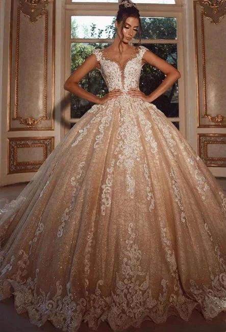 Luxury Long Glitter Wedding Dresses Princess with Lace (ZD16570)