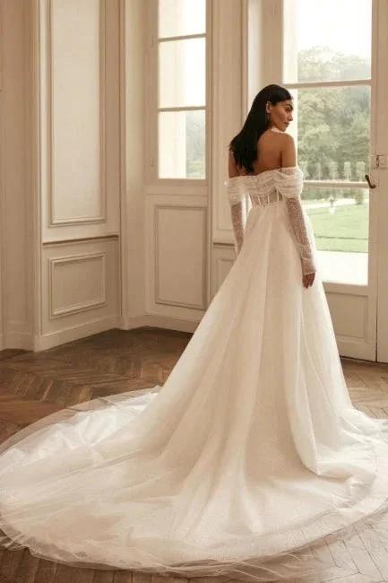 Luxury long sleeves a-line Off-the-shoulder Wedding dresses sequined (ZD14863)