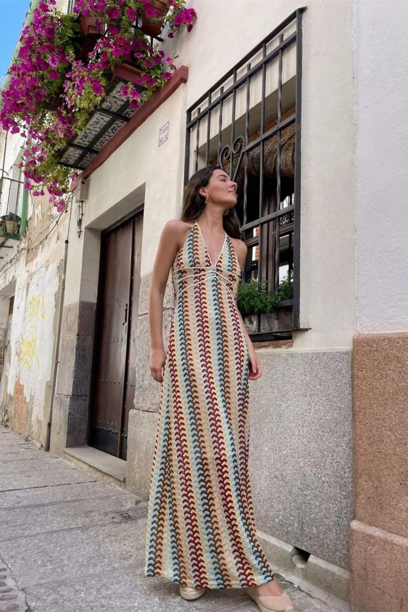 Hilda Statement Halterneck Maxi Dress Made of Crochet Fabric Designer Edit