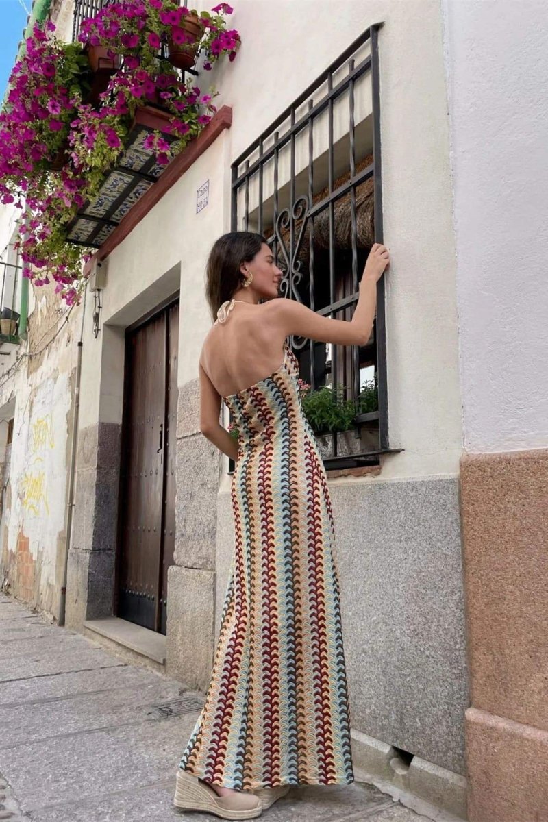 Hilda Statement Halterneck Maxi Dress Made of Crochet Fabric Designer Edit