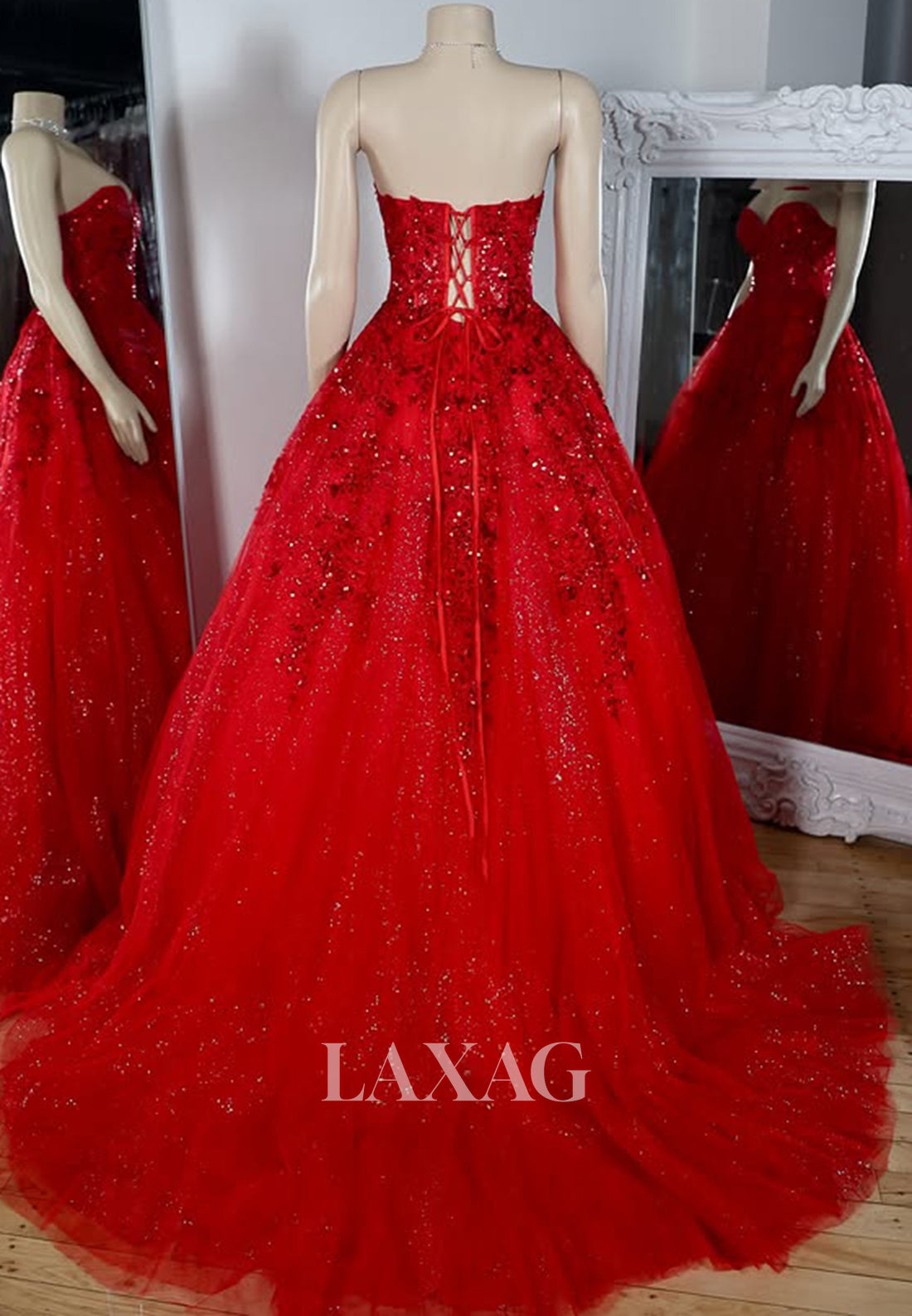 Sweetheart Off-Shoulder Sleeveless A-Line Prom Dress Pleated Applique Glitter-Tulle Party Gowns