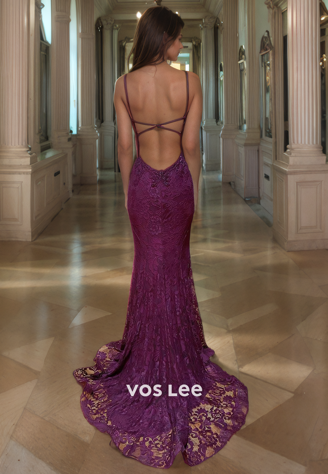 Gorgeous Applique Tulle Party Dress Mermaid Spaghetti Straps Sleeveless Long Formal Evening Dress