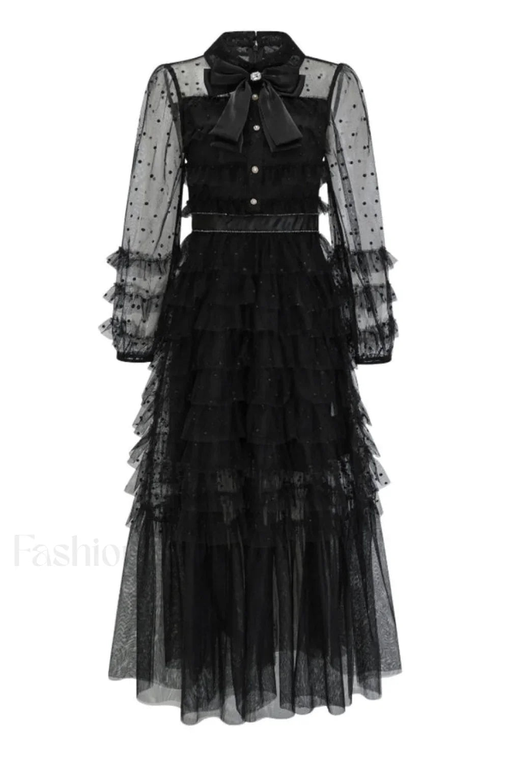 Maddison Polka Stylish Dot Maxi Dress S / Black
