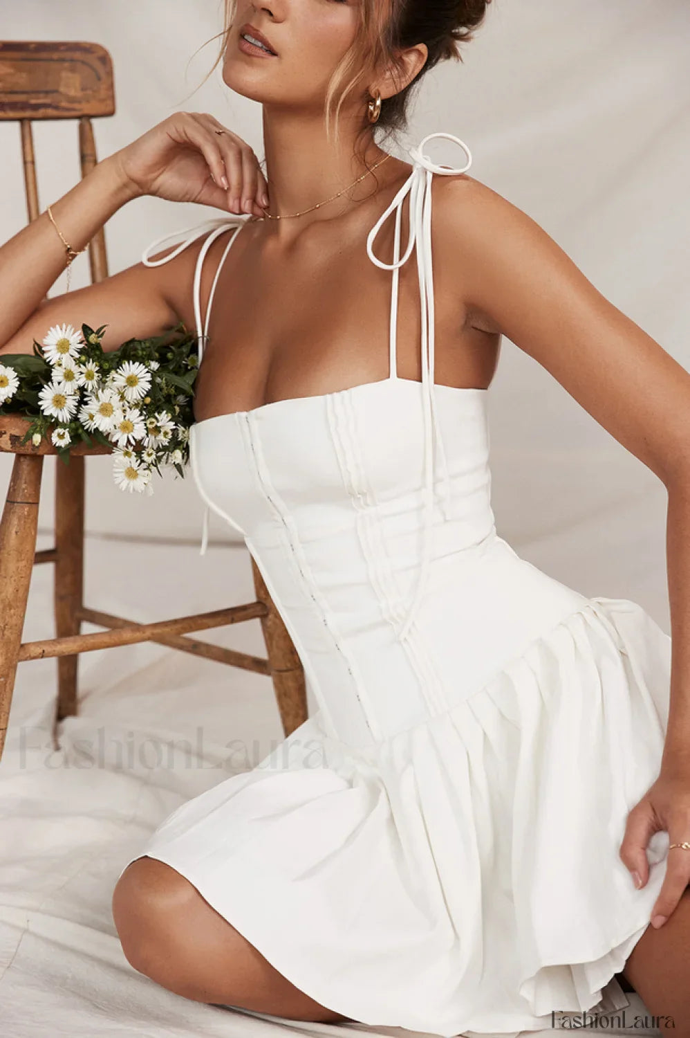 Marcy White Stylish Pleated Mini Dress