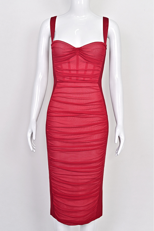 Marilyn Bodycon Wrap Midi Dress - Red Wine