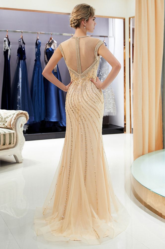 MARTHA Mermaid Floor-Length Sleeveless Golden Beading Evening Gowns