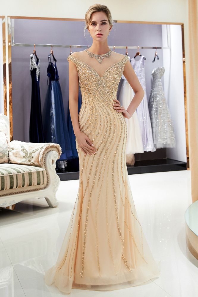 MARTHA Mermaid Floor-Length Sleeveless Golden Beading Evening Gowns