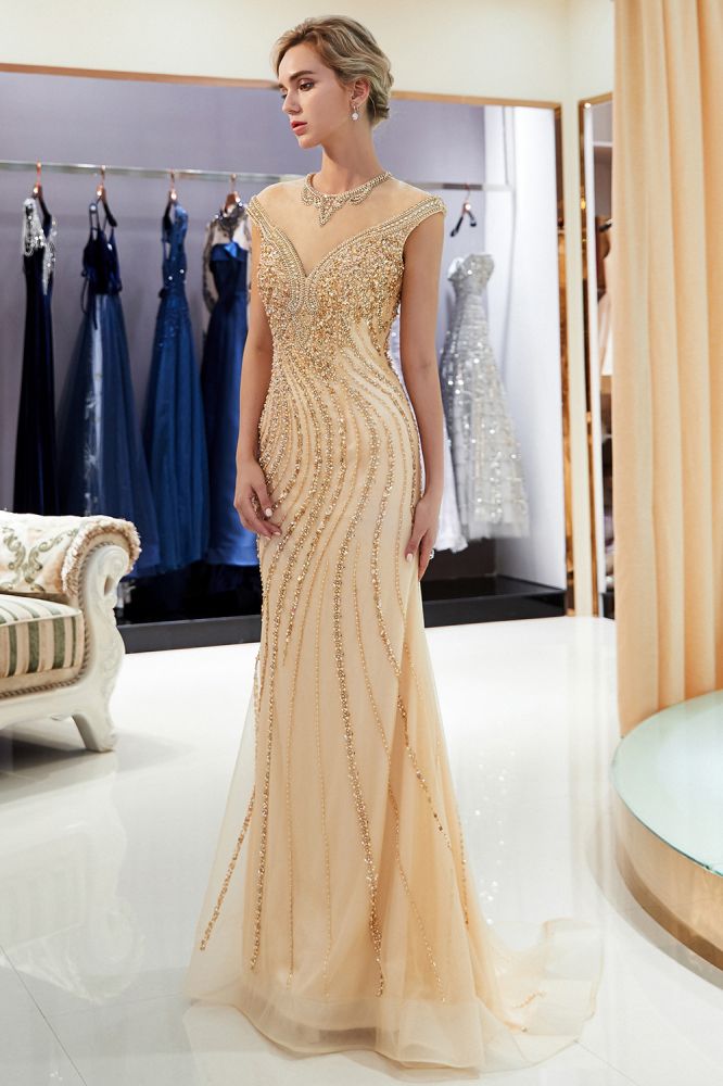 MARTHA Mermaid Floor-Length Sleeveless Golden Beading Evening Gowns