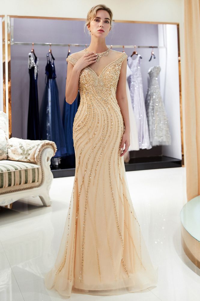 MARTHA Mermaid Floor-Length Sleeveless Golden Beading Evening Gowns