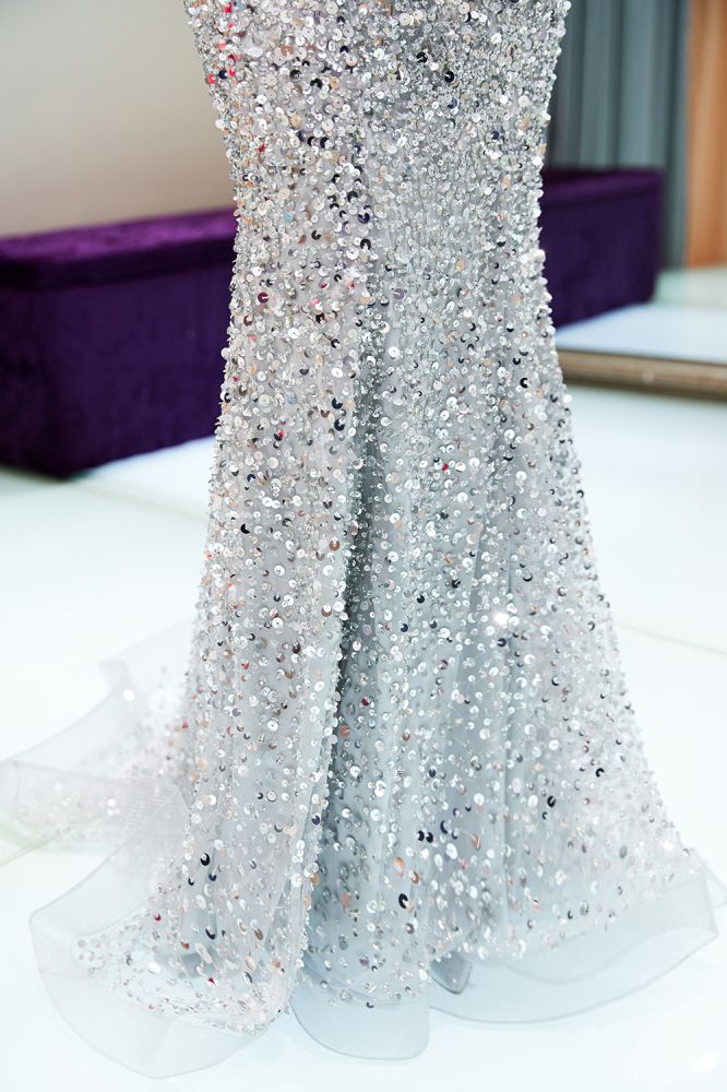 MAUDE Mermaid Off-the-shoulder Long Sequins Silver Evening Gowns