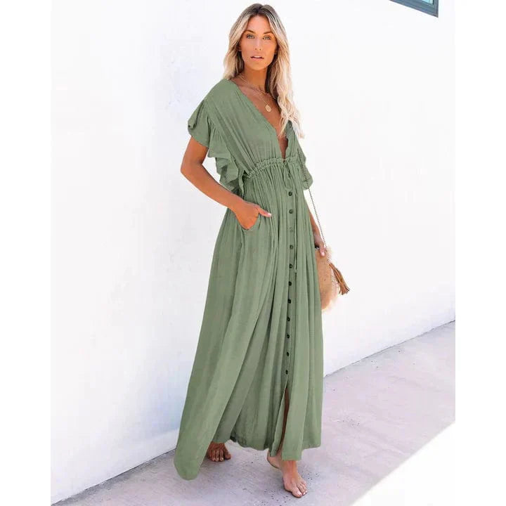 Adair Elevated Maxi Green Ibiza Beach Dress Evening Wear Edit
