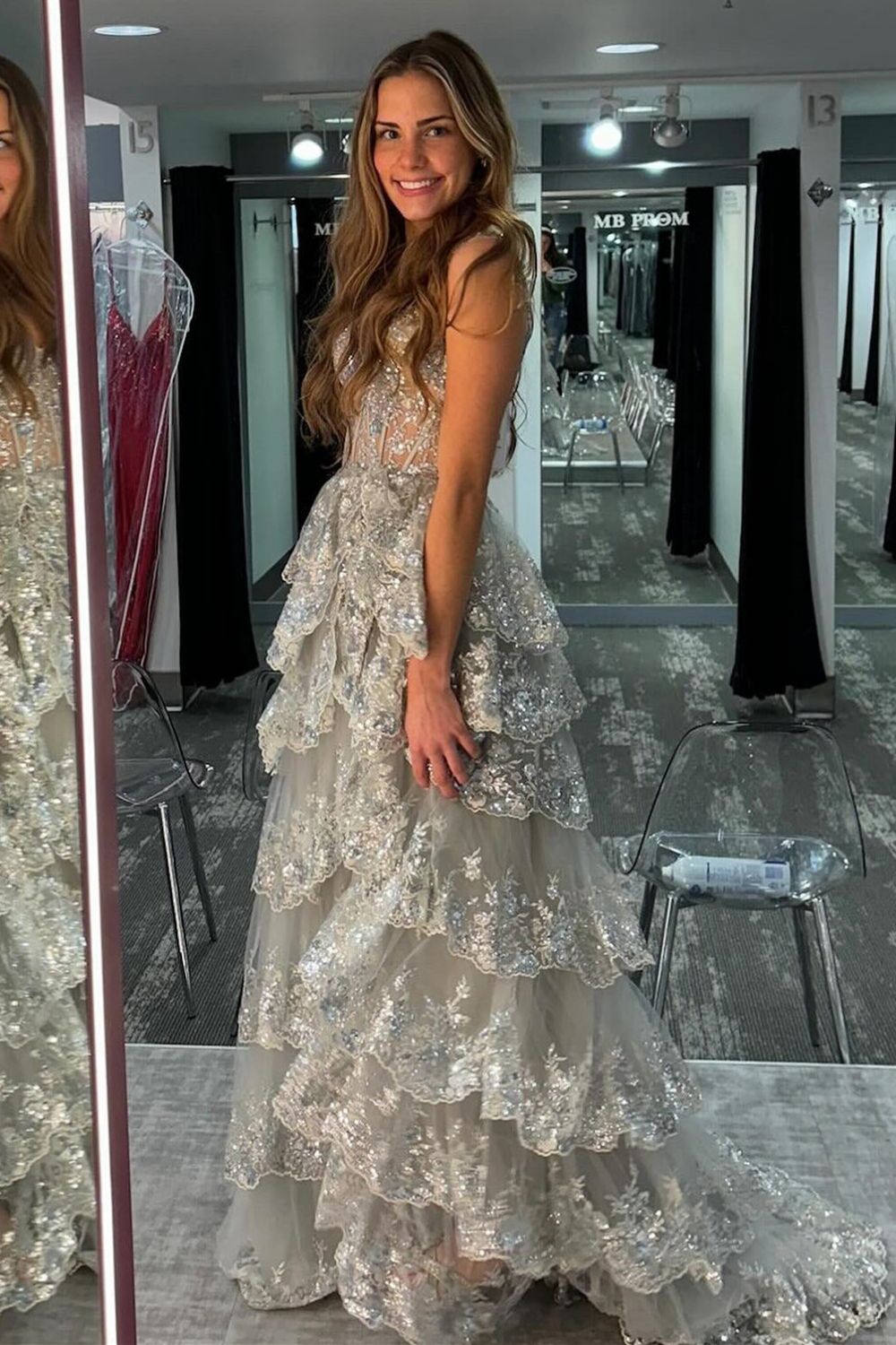 Princess A Line Sweetheart Blue Corset Prom Dress with Lace Ruffles