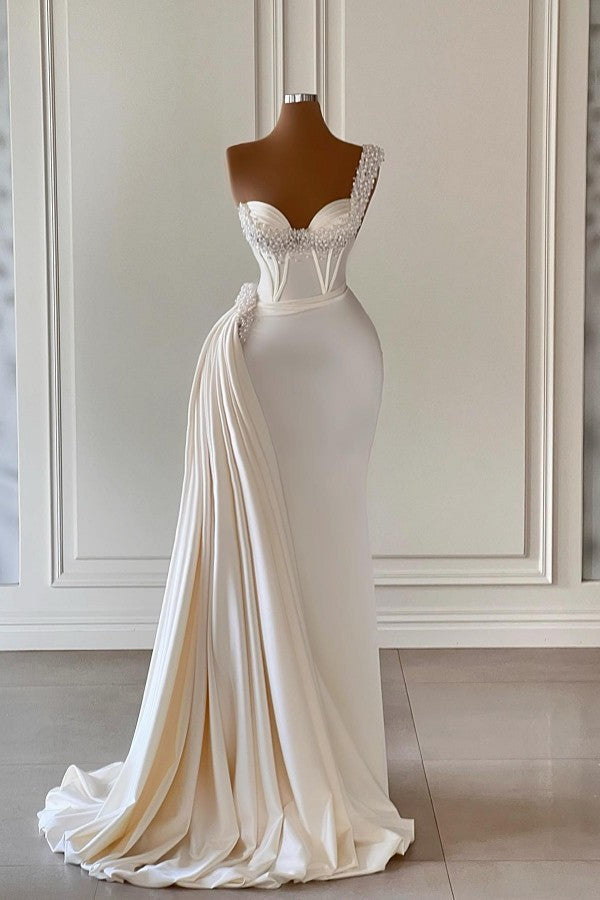 Mermaid Asymmetrical Sweetheart Beaded Floor-Length Sleeveless With Side Train Prom Dress