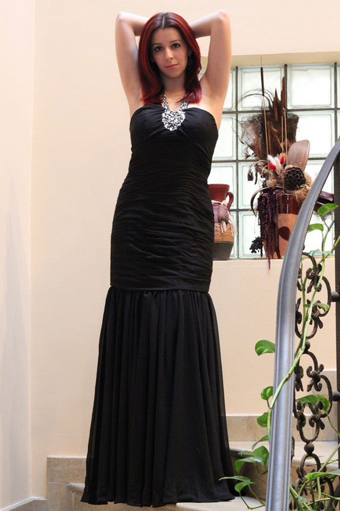Mermaid Halter Floor-Length Chiffon Backless Rhinestone Evening Dress