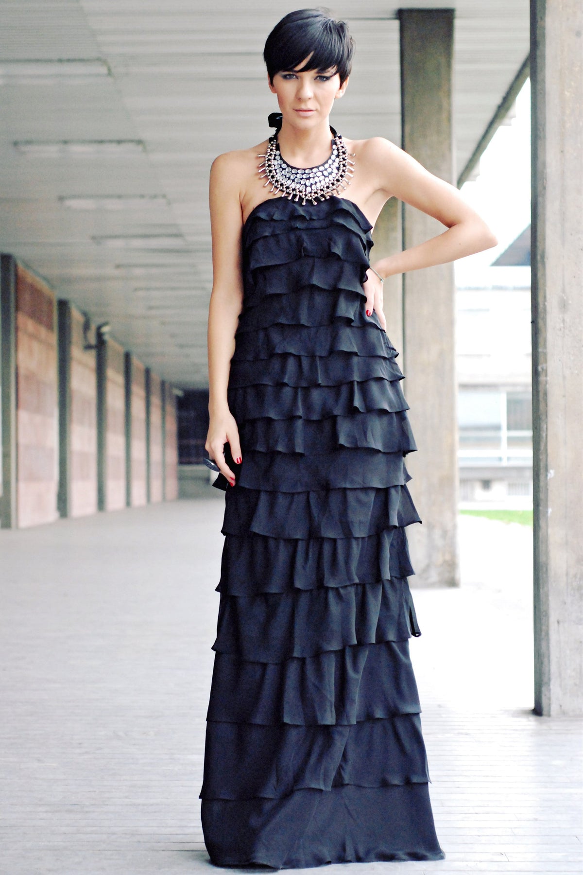 Mermaid Halter Floor-Length Chiffon Rhinestone Evening Dress