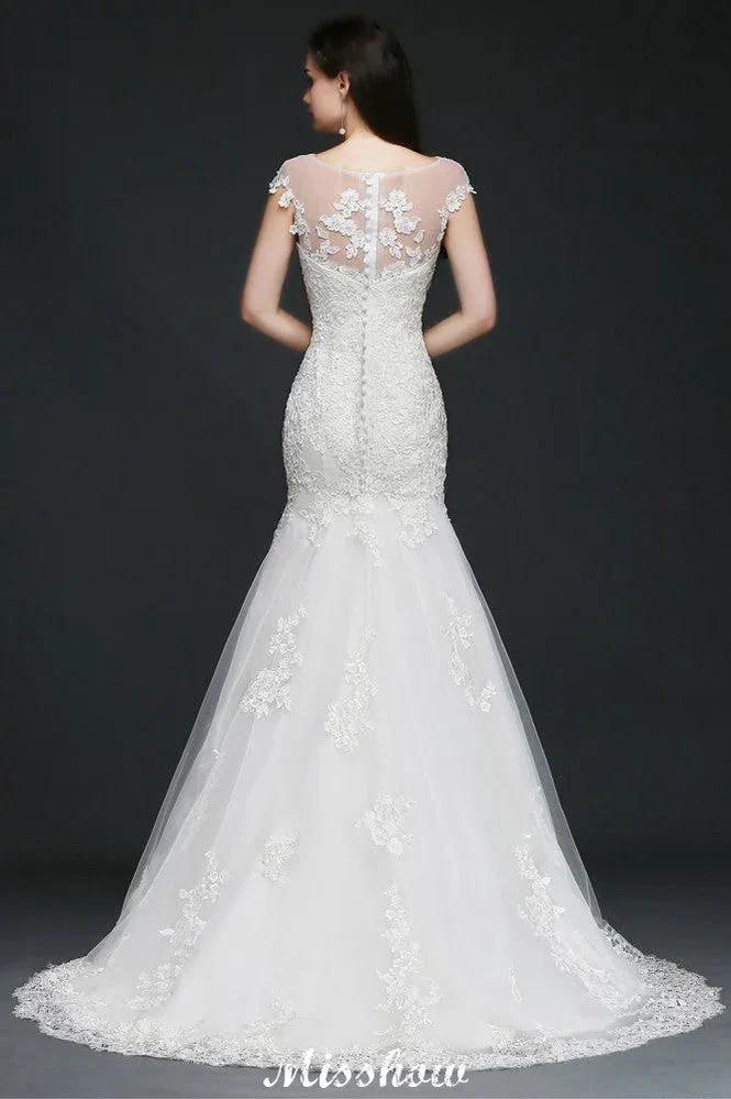 Mermaid Jewel Tulle Lace Wedding Dress (ZD13950) - View 2 | VelvetHem