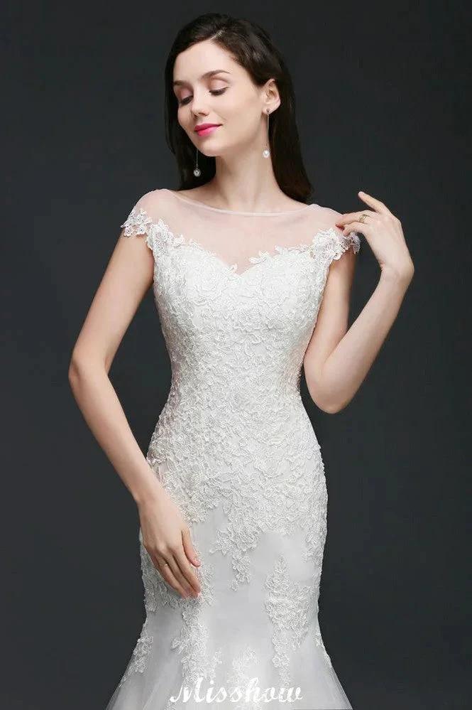 Mermaid Jewel Tulle Lace Wedding Dress (ZD13950) - View 5 | VelvetHem