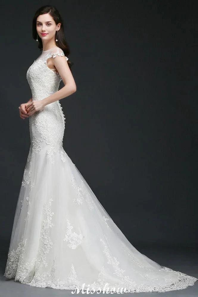 Mermaid Jewel Tulle Lace Wedding Dress (ZD13950) - View 6 | VelvetHem