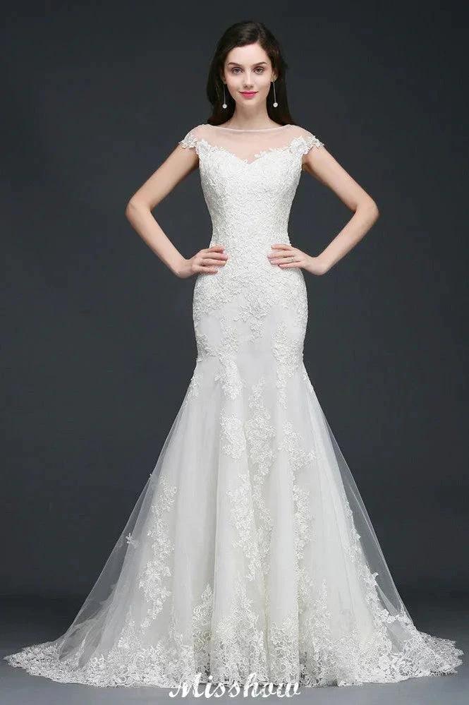 Mermaid Jewel Tulle Lace Wedding Dress (ZD13950) - VelvetHem