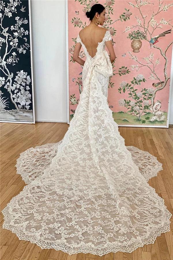 Mermaid Lace Off-the-Shoulder Formal Dresses Backless Bridal Wears (ZD13799)