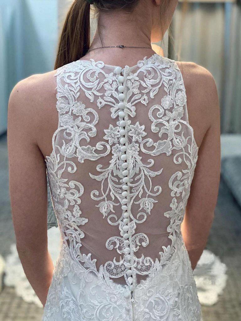 Mermaid Lace Wedding Gown With Semi-Cathedral Train Racer Back Wedding Dress (ZD15290) - View 3 | VelvetHem