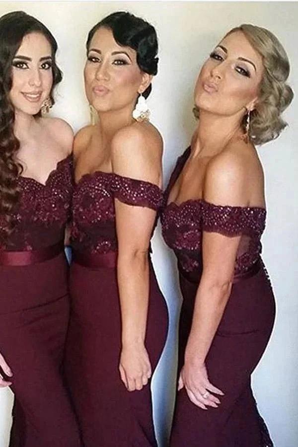 Mermaid Off-the-Shoulder Sweep Train Navy Blue Bridesmaid/Prom Dress (ZD13207)