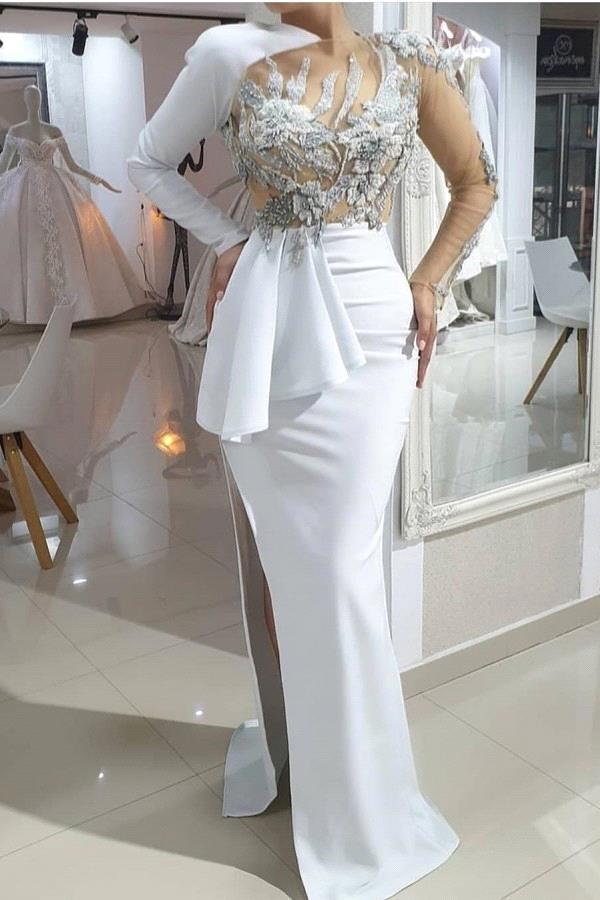 Mermaid One-Shoulder High split White Illusion neck Wedding Dress